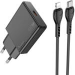 hoco. Slim USB-C QC PD 20W-os fali telefontöltő + USB-C - Lightning kábel N37 fekete