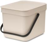 Brabantia Sort & Go konyhai szemetes felnyitható fedéllel, fogantyúval, szelektív és komposzt gyűjtéséhez, 6L - S méret, világos bézs - 251702 (251702)