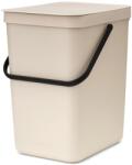 Brabantia Sort & Go konyhai szemetes felnyitható fedéllel, fogantyúval szelektív és komposzt gyűjtéséhez, 25L - J méret, világos bézs - 251764 (251764)