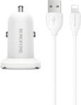 BOROFONE autós töltő kábellel - 2x USB 2, 4A Lightning kábellel - Fehér KP27926