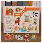  Puzzle incastru din lemn cu butoni - FERMA (100461)