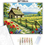  Napsütötte pipacsos ház - számfestő készlet - 80×100 cm (Keretre feszítve)