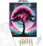  Magányos fa sziluettje - számfestő készlet - 40×50 cm (Keretre feszítve)