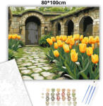  Mesés tulipános kapu - számfestő készlet - 80×100 cm (Keret nélkül)