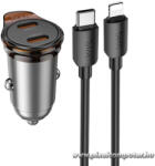 CAR charger Hoco 2 x USB C QC PD 45W + cable USB C to Lightning NZ16B metal gray (6942007644785)