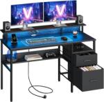 VASAGLE Íróasztal, Vasagle, fekete, LED, 2 USB-A, 55 x 135 x 90 cm (LWD094B56)