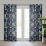 EUROFIRANY Rina levél mintás dekor függöny Gránátkék/arany 140x250 cm