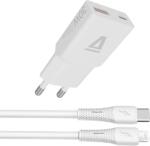AVAX Hálózati töltő, 30W, GaN és USB-C-Lightning szilikon kábel, 1, 5m, fehér (AVAX_CH6414) (AVAX_CH6414)