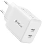 Devia Ultra7 töltőadapter, 2x USB-C, PD 45W, fehér, Devia