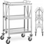 Royal Catering Összecsukható pincérkocsi vendéglátóipari rozsdamentes acél 3 polc 90kg-ig (10012723)