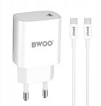 BWOO hálózati töltő 20W Pd CDA159 Usb-c Usb-c kábel Usb-c fehér (BO-CDA159 C-C)