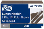 Tork papírszalvéta 2 rétegű 33x33 cm 1/4 hajtású 200 lap/csomag - barna