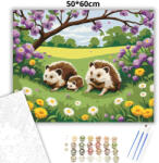  Tavaszi süncsalád - számfestő készlet - 50×60 cm (Keret nélkül)