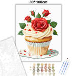  Romantikus rózsás sütemény - számfestő készlet - 80×100 cm (Keret nélkül)