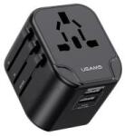 Usams T55 utazó töltő 2 USB aljzat (12W, EU, UK, US, AU) FEKETE (143856)