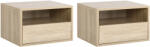 HOMCOM Set de 2 Noptiere murale, Set de 2 Noptiere, Sertar culisant, Nisa, Blat, Panouri Particule Aspect stejar Deschis | Aosom Romania (831-478ND)