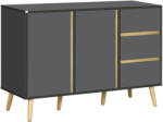 HOMCOM Bufet jos mobilier de depozitare pe picioare stil scandinav 2 usi 3 sertare 120 x 40 x 80 cm gri antracit | Aosom Romania (839-675V00CG) Bufet