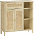HOMCOM Bufet, mobilier de depozitare, 2 uși din ratan, sertar, nișe deschise, polițe reglabile, 75x30x79, 5cm, lemn natural | Aosom Romania (838-586V00ND) Bufet