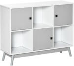 HOMCOM Bufet, mobilier de depozitare cu 3 uși și 3 compartimente deschise, picioare din lemn de pin, 96x30x75cm, alb și gri | Aosom Romania (838-186GY) Bufet