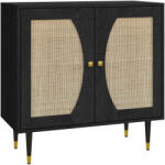 HOMCOM Bufet de bucătărie mobilier de depozitare design boem cu dublă uși și 2 nivele, fațadă din răchită 80 x 38 x 79 cm negru | Aosom Romania (839-925V80BK) Bufet