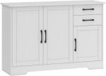 HOMCOM Bufet, mobilier de depozitare cu 3 uși, 2 sertare și raft reglabil, 120 x 38 x 79 cm, alb | Aosom Romania (838-587V00WT) Bufet