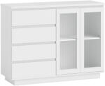 HOMCOM Bufet, sideboard cu 4 sertare, 2 uși din sticlă, design modern, MDF, Alb | Aosom Romania (83B-530V90WT) Bufet