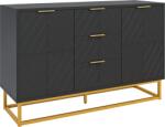 HOMCOM Bufet design contemporan grafic 2 dulapuri usa rafturi reglabile 3 sertare glisante din lemn negru metal aur | Aosom Romania (837-151V80BK) Bufet
