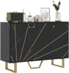HOMCOM Bufet de depozitare pentru salon cu 2 dulapuri 3 uși și raft reglabil, picioare din metal, aspect marmură neagră | Aosom Romania (83B-029V00BK) Bufet