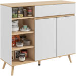 HOMCOM Bufet mobilier de depozitare bucătărie stil scandinav 1 placard dublă ușă 1 sertar și 4 nișe rafturi reglabile alb | Aosom Romania (83A-055V80WT) Bufet