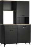 HOMCOM Bufet înalt design industrial multi-rangement - 3 uși cu raft, sertar, nișă, blat mare - metal negru | Aosom Romania (835-767V00BK) Bufet
