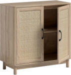 HOMCOM Bufet pentru living, mobilier de depozitare cu 2 uși din ratan, poliță reglabilă și margini rotunjite, 76 x 35 x 75, 5 cm, stejar | Aosom Romania (83B-471V00AK) Bufet