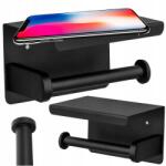 Modeus Wc-papír Tartó Polccal Fekete Akasztó Acél Fürdőszoba Ház Wc (ID 2)