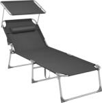 SONGMICS Sezlong pliabil, cu parasolar si tetiera, spatar reglabil in 4 pozitii, maxim 150kg, 200x71x38cm, gri (EZ-GCB22GYV2)
