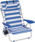 SONGMICS Scaun de plaja portabil cu spatar rabatabil in 4 pozitii, cu cotiere, maxim 150kg, alb albastru (EZ-GCB62BU)