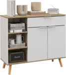 HOMCOM Bufet de Depozitare Modern cu Sertar, Usi cu Inchidere cu Amortizare, 3 Compartimente Deschise si Rafturi Reglabile, Dulap de Bucatarie Alb (839-882V80WT) Bufet