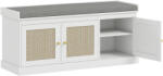 HomCom Banc pentru încălțăminte intrare 9 perechi, banc de depozitare, 3 uși din ratan, pernă și raft reglabil, 105x35x47cm, alb | Aosom Romania (837-604V80WT) Pantofar