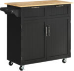 HOMCOM Cărucior Bucătărie din Lemn Multifuncțional cu 2 Sertare, Dulăpior și 4 Roți, Design Elegant, 104x46x91 cm, Negru | Aosom Romania (801-203V00BK)
