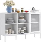 HOMCOM Dulap Modern de Depozitare cu Ușă din Plasă, 4 Compartimente Deschise și Raft Reglabil, 120x37x81.5 cm, Alb | Aosom Romania (83A-120V00WT) Bufet