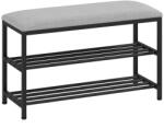 HomCom Bancă pentru pantofi cu șezut, bancă cu spațiu de depozitare, raft pentru pantofi cu 2 compartimente deschise, bancă 81 x 31 x 50 cm Negru | Aosom Romania (837-634V00BK) Pantofar