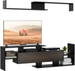 HomCom Comodă TV cu Raft de Perete, Polițe Deschise și Dulap, pentru Living și Dormitor, Negru și Maro Închis | Aosom Romania (839-419BK)