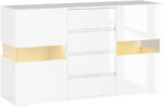 HOMCOM Bufet cu Lumini LED Reglabile prin Telecomandă, Mobilier de Sufragerie cu 4 Sertare și 2 Dulapuri, 120x34x70 cm, Alb | Aosom Romania (83B-176V90WT) Bufet