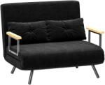 HOMCOM Canapea Pat de 2 Locuri cu Spătar Reglabil pe 5 Nivele și 2 Perne din Material Capitonat, 102x73x81 cm, Negru | Aosom Romania (839-835V00BK) Canapea