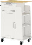 HOMCOM Cărucior de Bucătărie HOMCOM cu Sertar, Dulap, Suport pentru Prosoape și 3 Suporturi pentru Condimente, din Lemn, 62x40x87 cm, Alb | Aosom Romania (801-415V00WT)