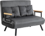 HOMCOM Canapea Pat de 2 Locuri cu Spătar Reglabil pe 5 Nivele și 2 Perne din Material Capitonat, 102x73x81 cm, Gri Închis | Aosom Romania (839-835V00CG) Canapea
