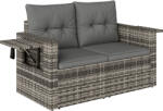 Outsunny Canapea ratan 2 locuri cu perne pliabilă tăvi laterale lounge set șezut Gri deschis | Aosom Romania (860-426V00LG) Canapea