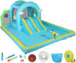 AIYAPLAY Castel Gonflabil Acvatic 7 în 1 cu Suflantă 2 Tobogane Trambulină Piscină Coș Coloană de Box 426x360x198 cm | Aosom Romania (346-021V90BU)
