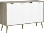 HOMCOM Bufet jos, mobilier de depozitare, 2 dulapuri, 4 uși, model chevron, polițe reglabile, 120 x 35 x 77, 4 cm, alb și gri | Aosom Romania (835-517V80LR) Bufet