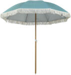 Outsunny Umbrelă de plajă mâner efect lemn Ø 1, 7 m, umbrelă mare cu ciucuri înălțime reglabilă, UPF50+ sac de transport, bleu deschis | Aosom Romania (84D-435V00LB)
