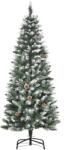 HOMCOM Brad de Crăciun Înzăpezit cu 464 crengi și 28 conuri, Brad Artificial cu Bază Detașabilă, Ø69x150 cm, Verde | Aosom Romania (830-370)