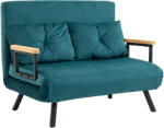 HOMCOM Canapea Dubla Extensibila 3 in 1 Catifea cu Spatar Reglabil pe 5 Niveluri si Perne Capitonate, Verde marin | Aosom Romania (839-835V00DB) Canapea